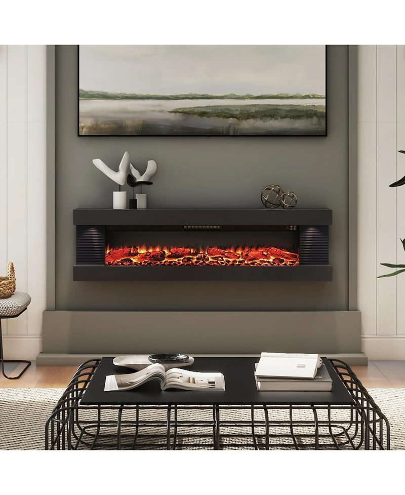 Mondawe Suspended Led Light Mantel with Remote Control Stylish Electric Fireplace