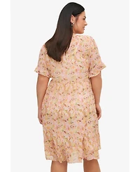 ellos Women's Sheer Ruffle Trim Dress With Keyhole Neckline