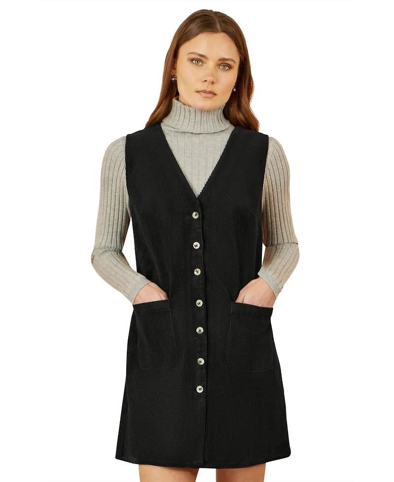 Yumi Women's Cord Tunic Dress With Pockets