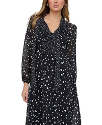 Lily and Lionel London Women's Margot Ruffle Neck Spot Print Maxi Dress
