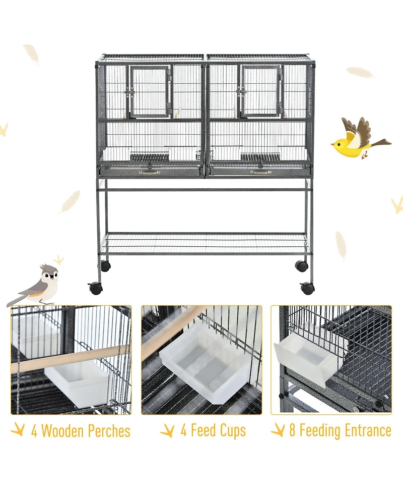 PawHut Double Rolling Bird Cage with Removable Metal Tray and Storage Shelf