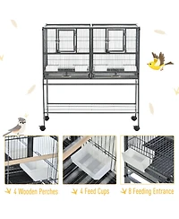PawHut Double Rolling Bird Cage with Removable Metal Tray and Storage Shelf