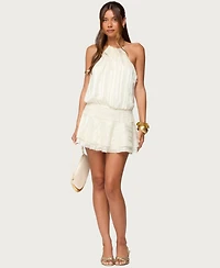 Edikted Women's Glossy Striped Drop Waist Mini Dress