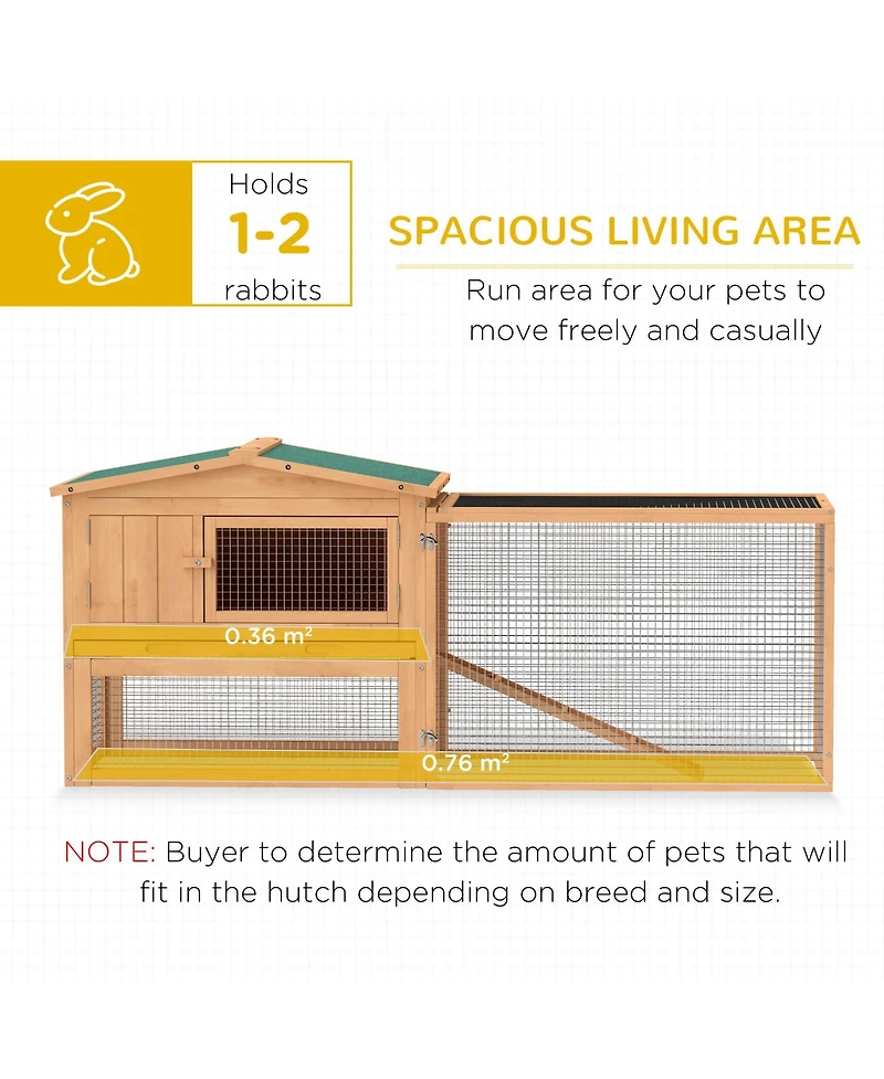 Pawhut Wooden Small Animal House Rabbit Hutch Bunny Cage w/ Backyard Run Ramp