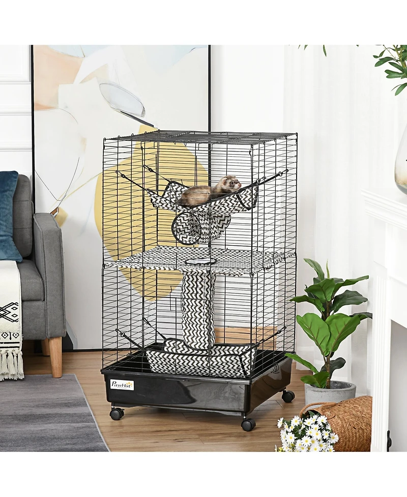 PawHut 42" Ferret Cage W/ Wheels Brakes, Hammocks,
