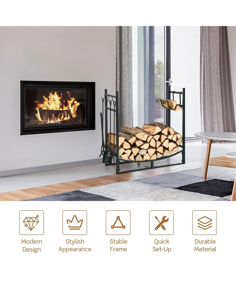 Sugift 30 Inch Firewood Rack with 4 Tool Set Kindling Holders for Indoor and Outdoor