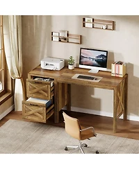 Tribesigns 55.12-Inch Gaming Table, Computer Desk with 2 Drawers, Farmhouse Home Office Desk