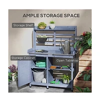 Slickblue Durable Wooden Garden Workbench with Open Storage for Tools and Plants