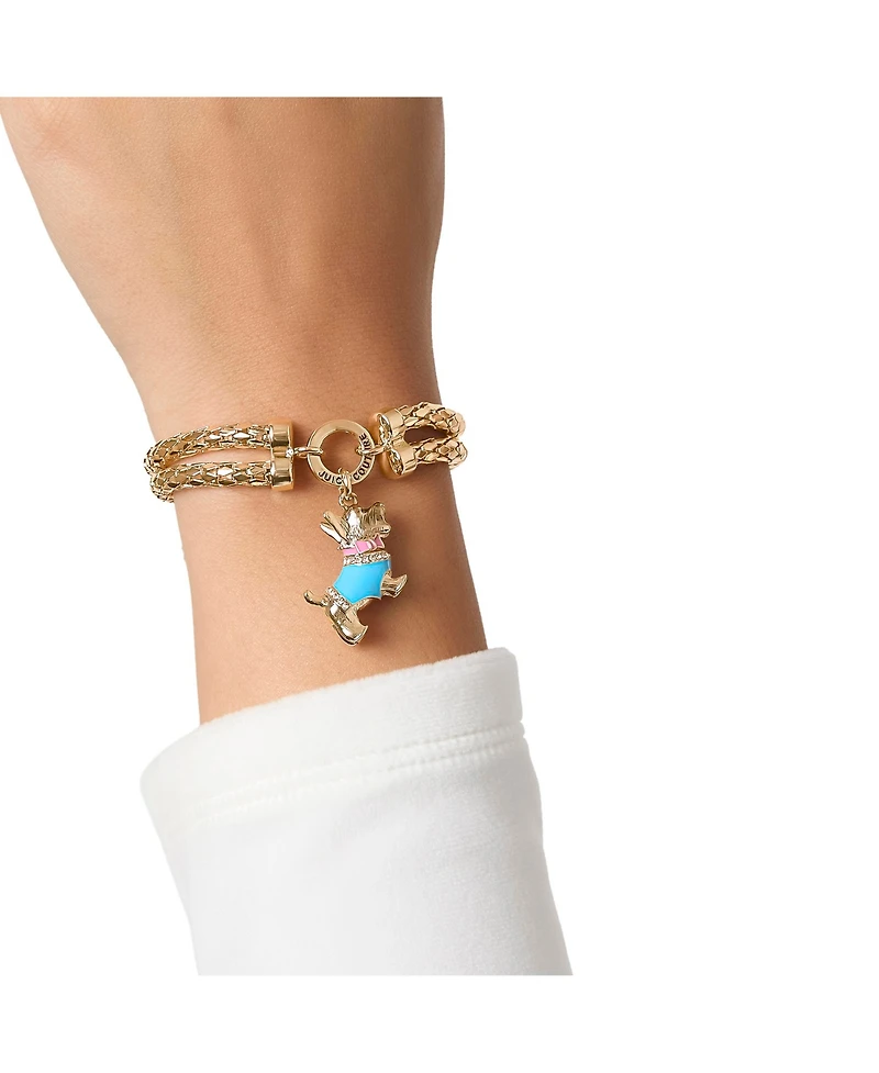 Juicy Couture Double Chain Bracelet with Blue Dog Charm