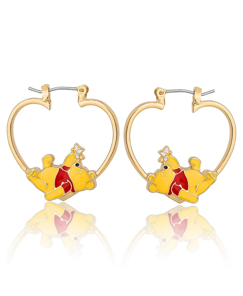 Disney Winnie the Pooh Heart Hoop Earrings, Gold-Tone with Red Enamel