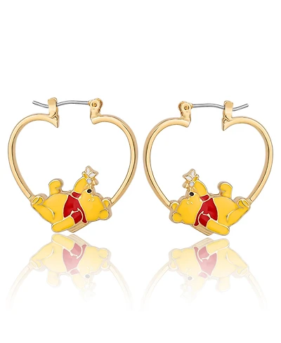 Disney Winnie the Pooh Heart Hoop Earrings, Gold-Tone with Red Enamel