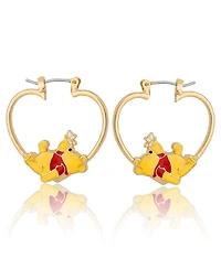 Disney Winnie the Pooh Heart Hoop Earrings, Gold-Tone with Red Enamel