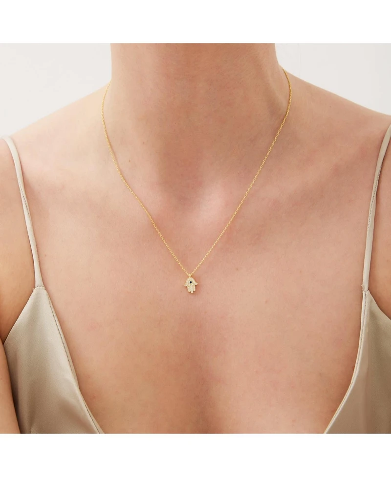 Spero London Hamsa Hand Necklace Sterling With Stone
