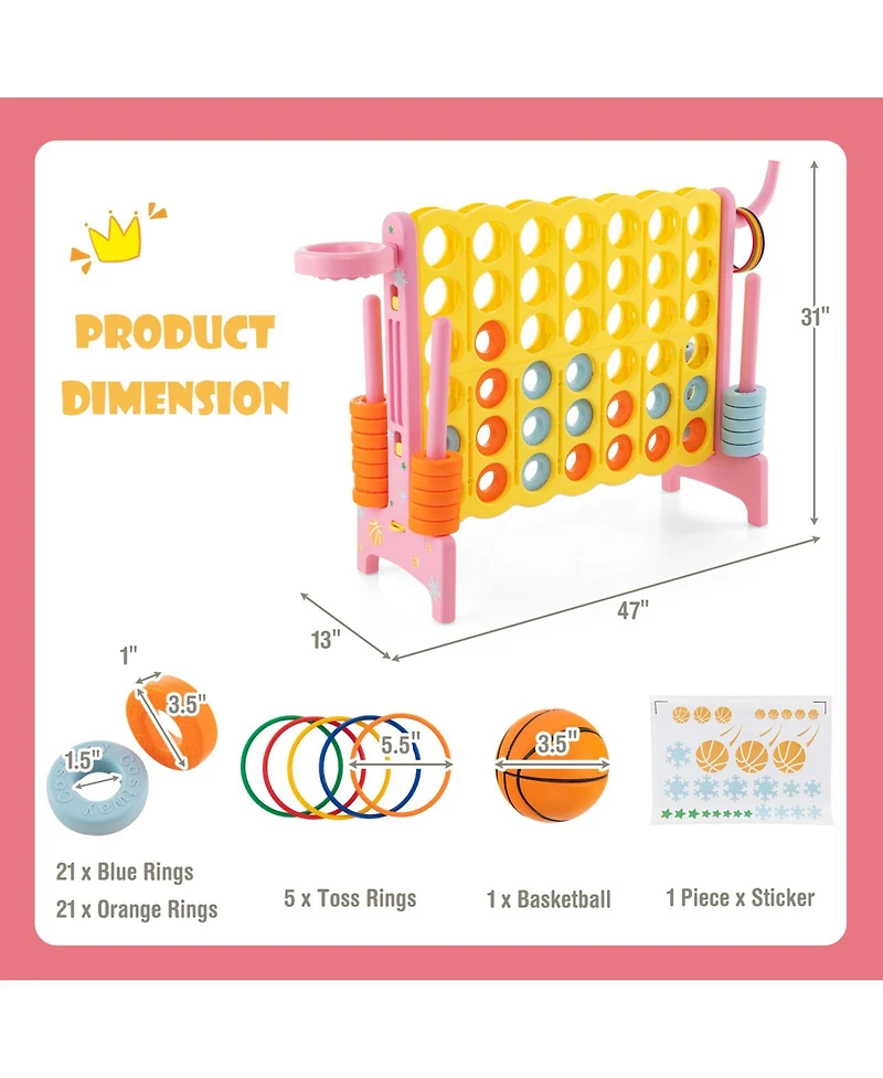 Sugift 4-in-a-Row Connect Game with Basketball Hoop and Toss Ring
