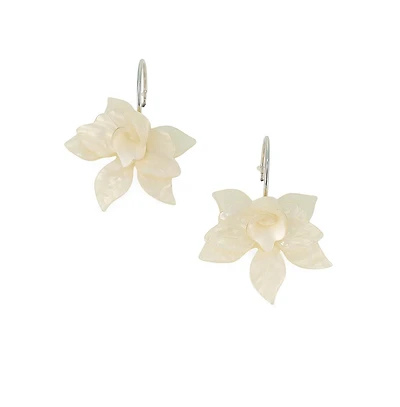 Women's The La-Flora Hoop Earrings - Ivory White & Metallic Silver
