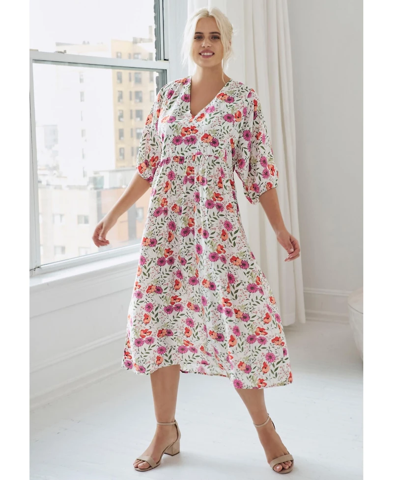 ellos Women's Blouson Sleeve Empire Midi Dress