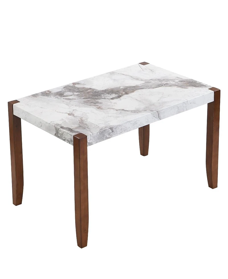 Maison Boucle 4-Piece Dining Table Set with Faux Marble Top, 2 Upholstered Chairs and Bench, Kitchen Table Set for Small Spaces