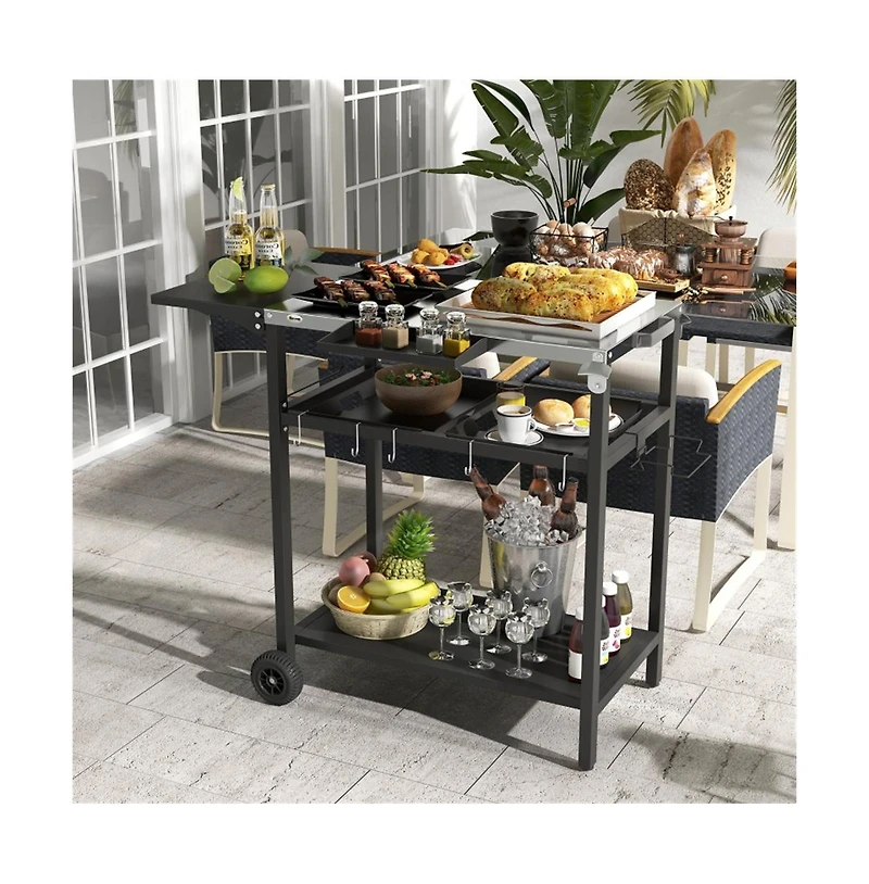 Slickblue All-in-One Outdoor Bar Cart and Grill Station for Patio or Backyard