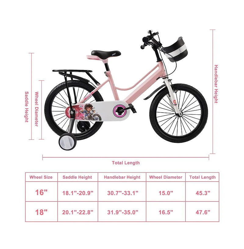Artudatech 18" Kids Bike for Boys and Girls with auxiliary wheels & Rack