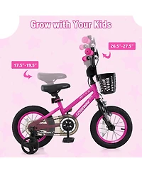 Costway 12" Kid s Bike with Training Wheels Adjustable Handlebar & Seat Handbrake