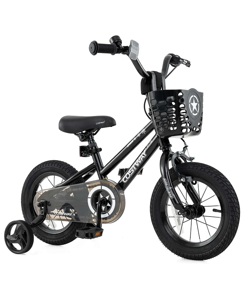Costway 12" Kid s Bike with Training Wheels Adjustable Handlebar & Seat Handbrake