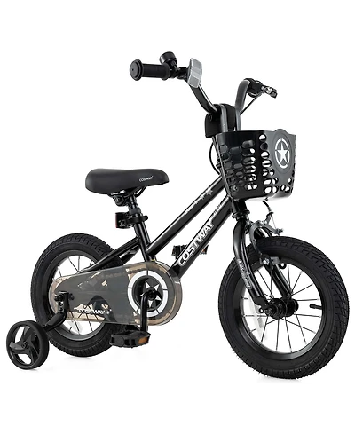 Costway 12" Kid s Bike with Training Wheels Adjustable Handlebar & Seat Handbrake