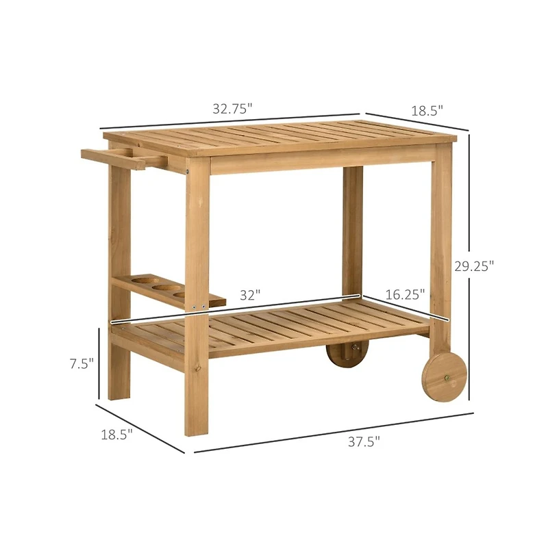 Slickblue Fir Wood Side Shelves and Storage Rolling Grill Cart