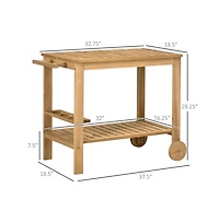 Slickblue Fir Wood Side Shelves and Storage Rolling Grill Cart