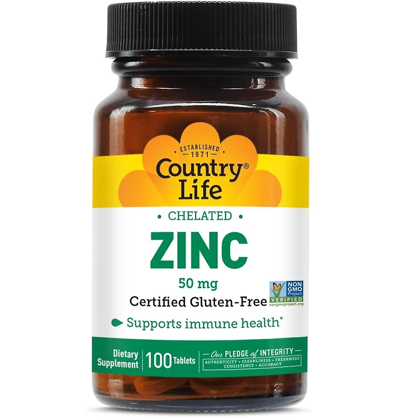 Country Life Zinc (Amino Acid Chelate) ,50 Mg ,100 Tabs