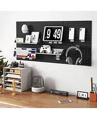 Sugift Wall-Mounted Pegboard Kit with 3 Pegboards for Garage Workshop-Black