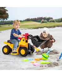 Sugift 6V Kids Ride On Bulldozer with Folding Basketball Hoop and Balls