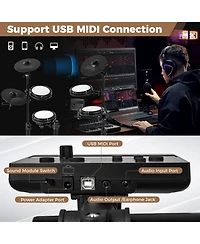 Sugift Electric Drum Set Foldable Drum Kit with 10 Demos Usb Midi and 2 Drumsticks