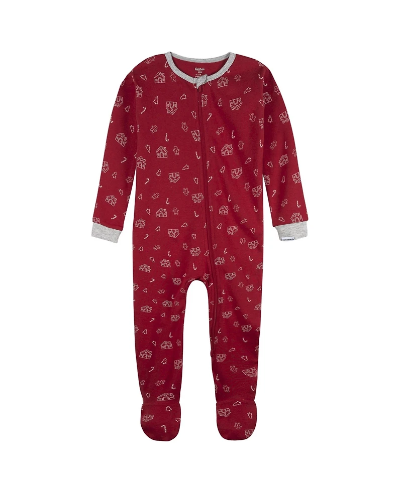 Gerber Toddler Neutral 2-Piece Snug Fitting Footed Pajamas, Gingerbread People