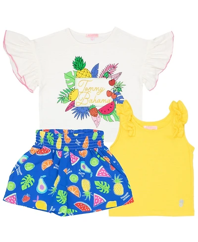 Tommy Bahama Girls 3 Piece Grpahic T-Shirt, Tank Top and Shorts Summer Set