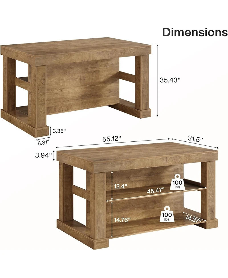 Tribesigns Kitchen Island with 3 Shelves, 55 Inches Width Kitchen Shelf with Large Worktop
