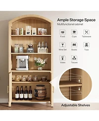 Tribesigns 71" Tall Arched Kitchen Pantry Cabinet with Doors, Fluted Modern 5-Tier Storage Cabinet with Open Shelves