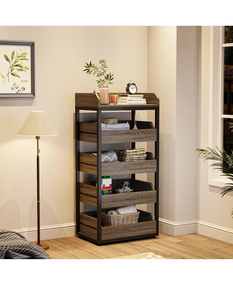 Tribesigns Wood Fruit and Vegetable Storage Rack, 5-Tier Pull-Out Snack Stand Fruit Basket Stand