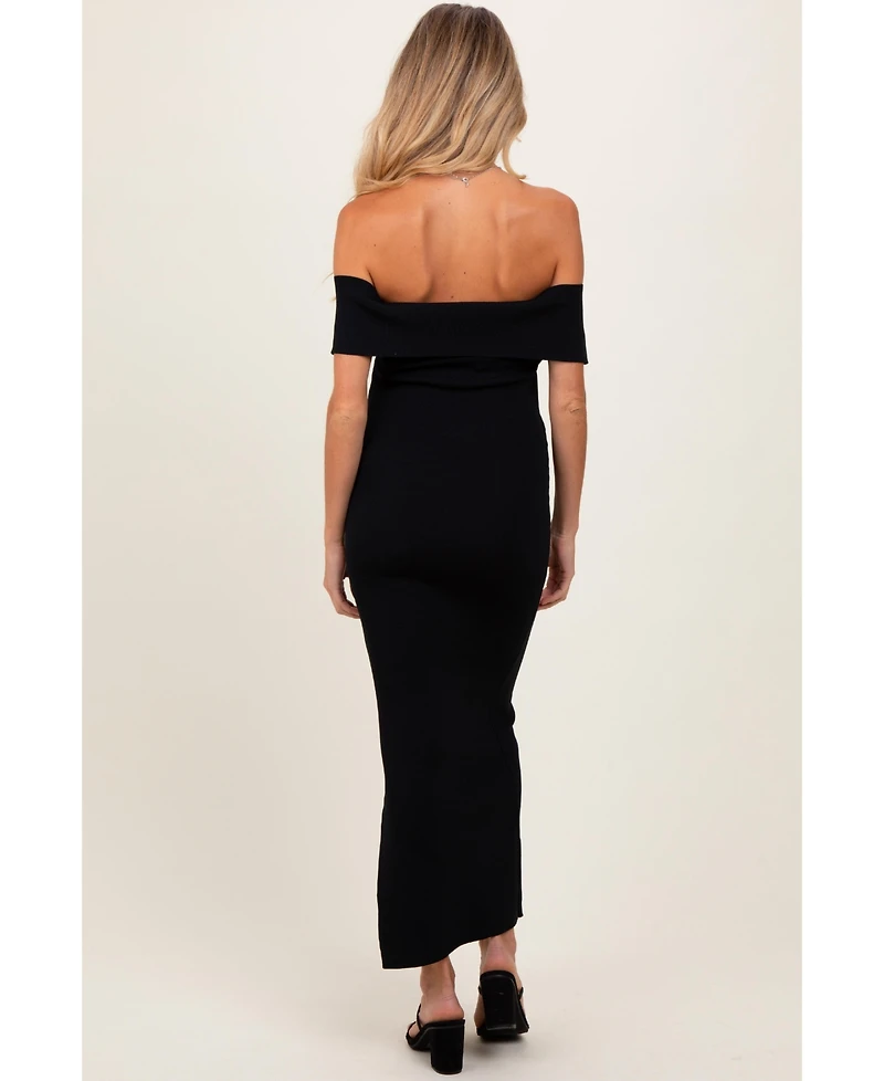 Pinkblush Maternity Black Bow Detail Off Shoulder Side Slit Midi Dress