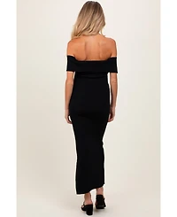 Pinkblush Maternity Black Bow Detail Off Shoulder Side Slit Midi Dress