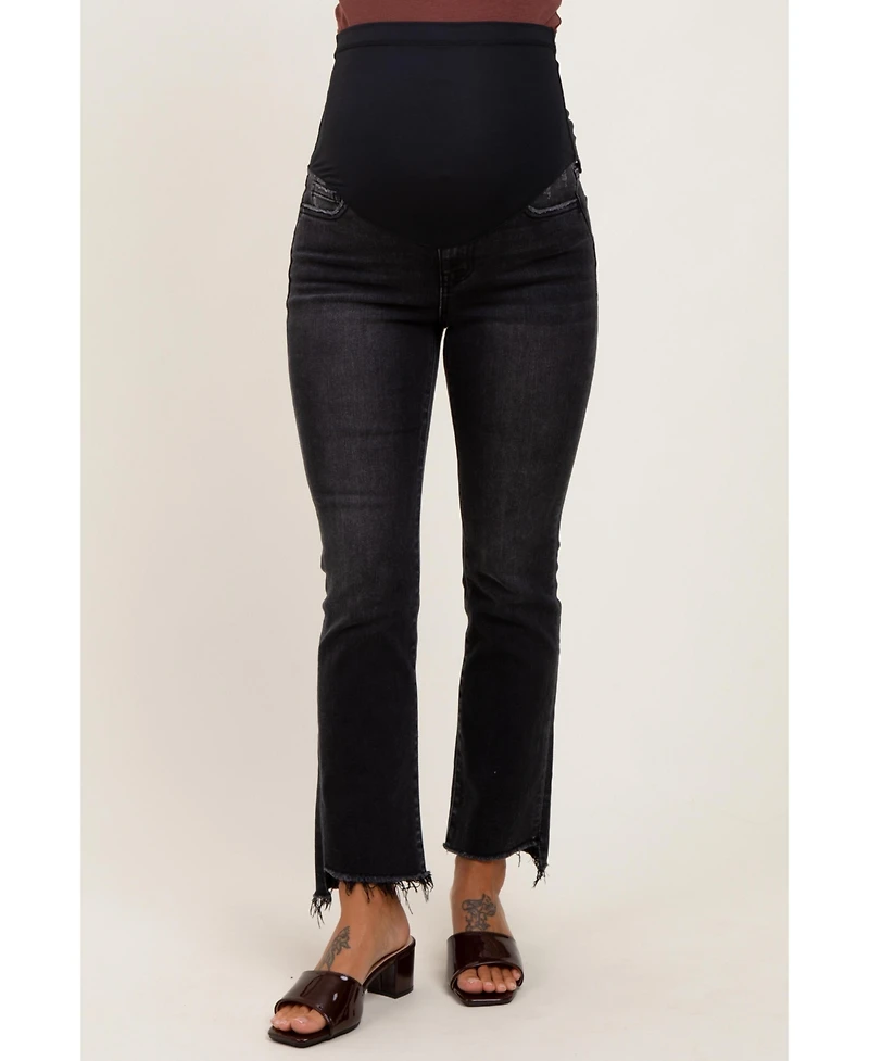 Pinkblush Maternity Washed Raw Hem Crop Flare Jeans