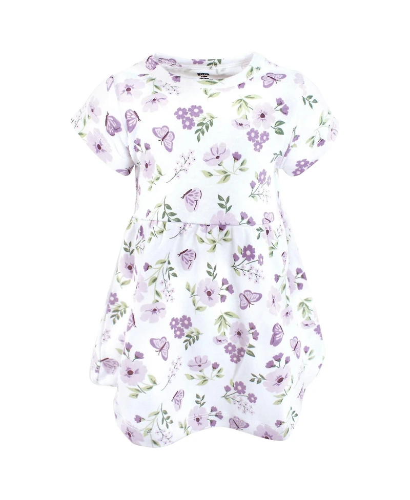 Hudson Baby Toddler Girls Cotton Dresses, Purple Butterfly Floral