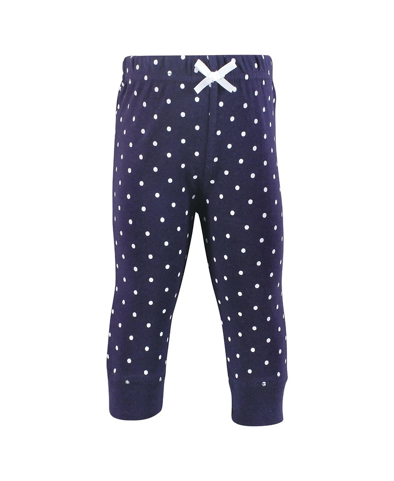 Hudson Baby Toddler Girls Cotton Pants and Leggings, Navy Dot Pink Stripe