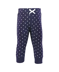 Hudson Baby Toddler Girls Cotton Pants and Leggings, Navy Dot Pink Stripe