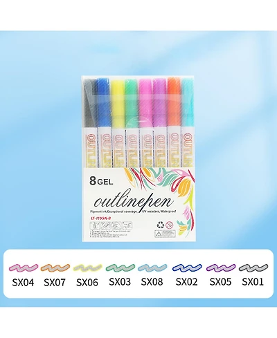 Htutwoo 8 Colors Marker Pen, Coloring Lightstick Graffiti Pen, Self-Outline Metallic Markers for Writing, Scrapbooking and Coloring