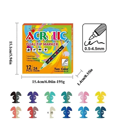 Htutwoo Double-Headed Two-Color Straight Liquid Acrylic Marker Pen, Art Painting Pen, Painting Graffiti Pen for Rock Painting, Canvas and Glass