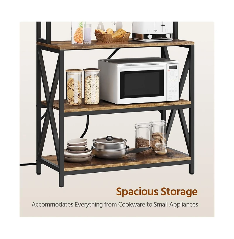 Yaheetech 5-Tier Engineered Wood and Metal Baker s Rack with Power Outlets
