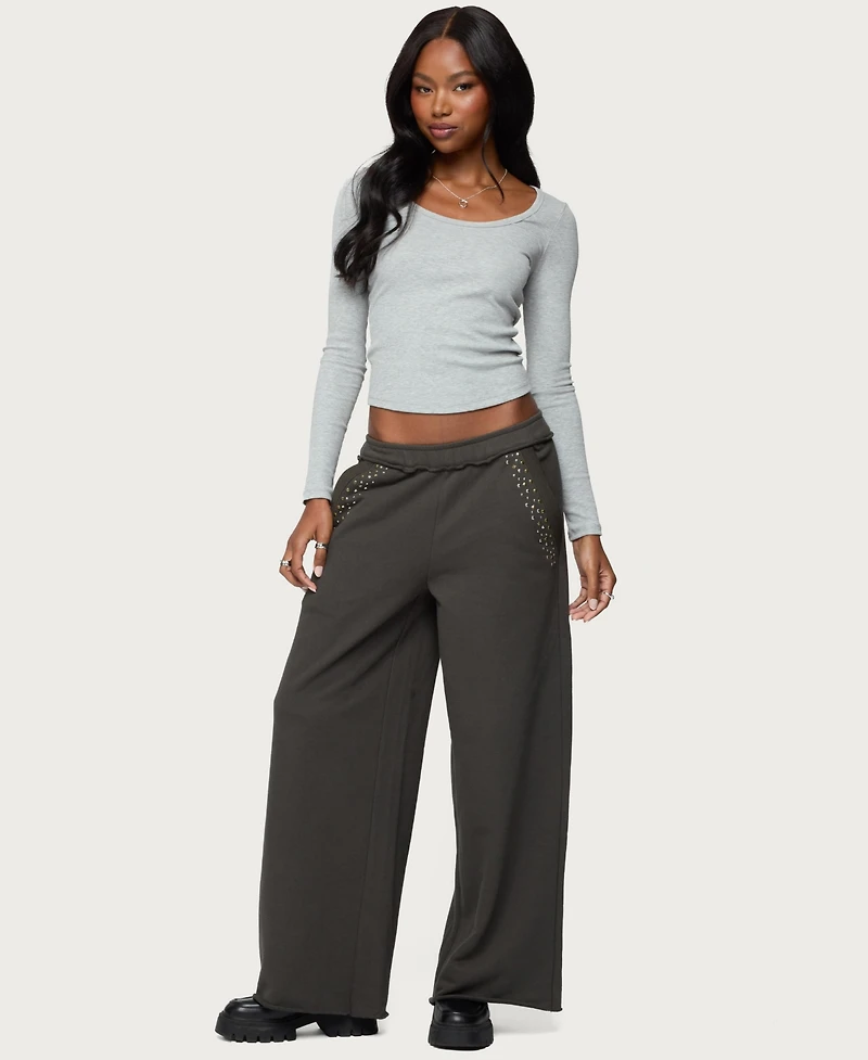 Edikted Women's Wrenn Studded Wide Leg Sweatpants