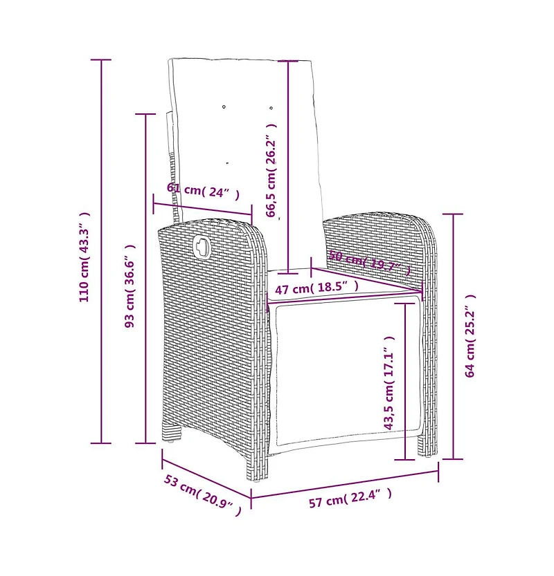 Reclining Garden Chair Brown Pe Rattan, Powder-Coated Steel