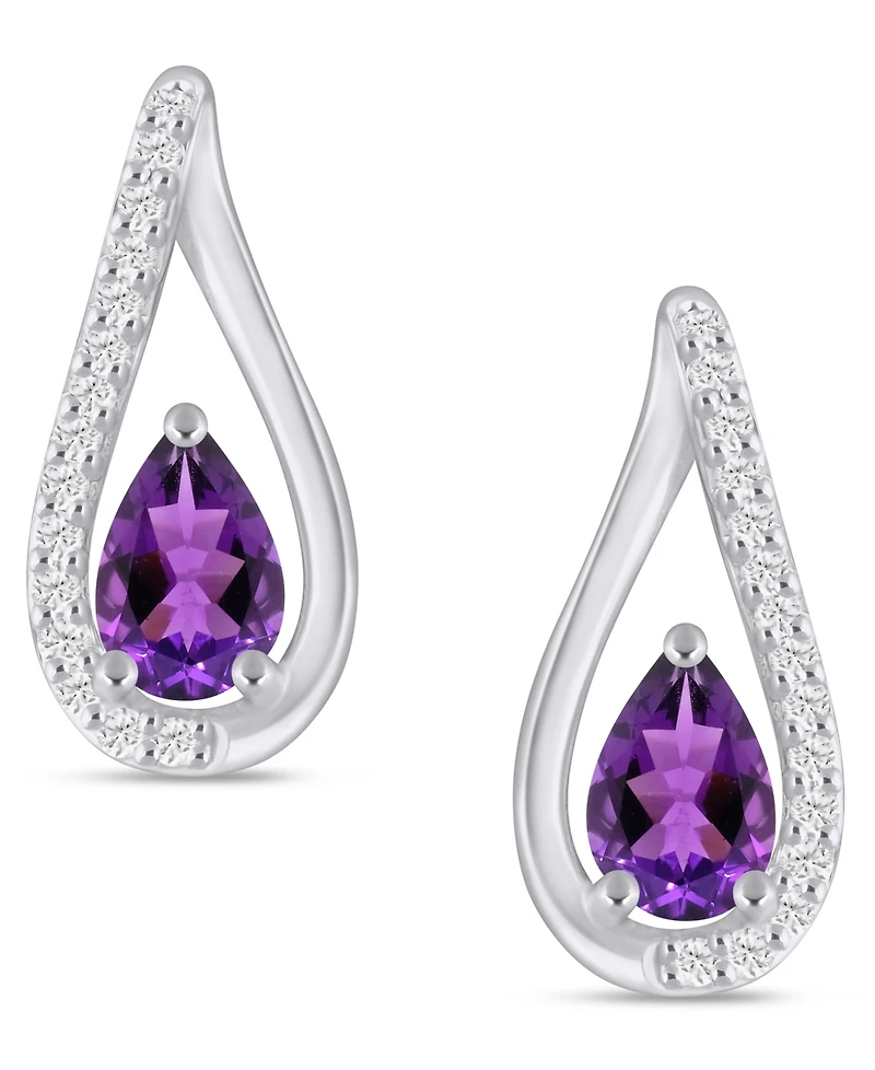 Macy's Gemstone and Diamond Earrings (1/6 ct. t.w.) 10k White Gold (also Yellow Gold)