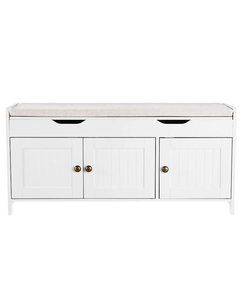 Slickblue Shoe Bench with Cushion Seat and 3 Compartments – Entryway Furniture